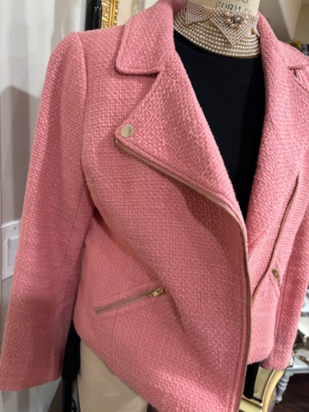 Women's Coral Tweed Biker Styling with Brass Detail SZ 8 NWT